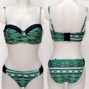 Jessica Simpson Studded 2-Piece Bikini Swimwear Set M Padded Removable Straps